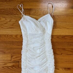 Lucy in the Sky white and gold polka dotted mini dress size xs/s